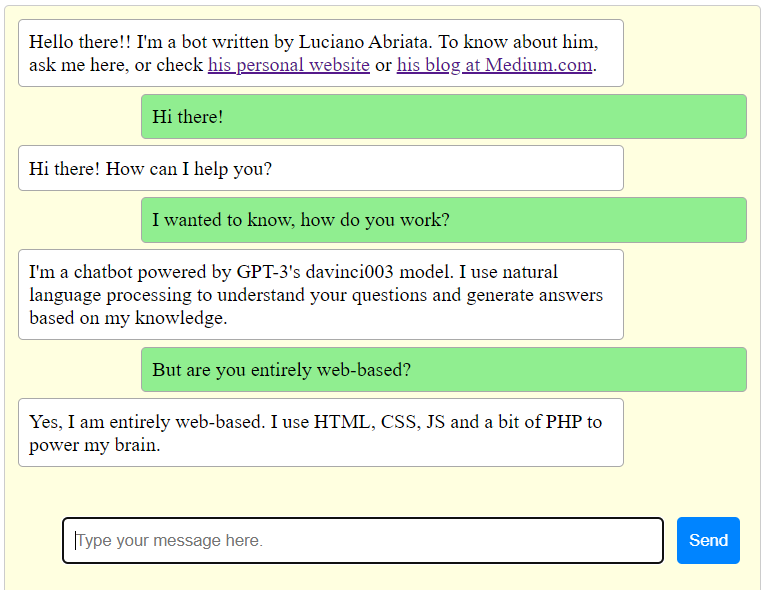 GPT-3-based chatbot that can answer questions and queries.