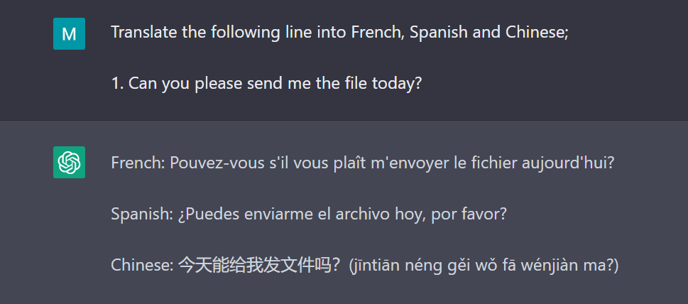 ChatGPT can read, understand, and write text in multiple languages.