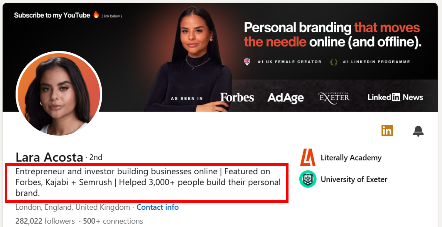 Lara Acosta has the most appropriate LinkedIn Headline 