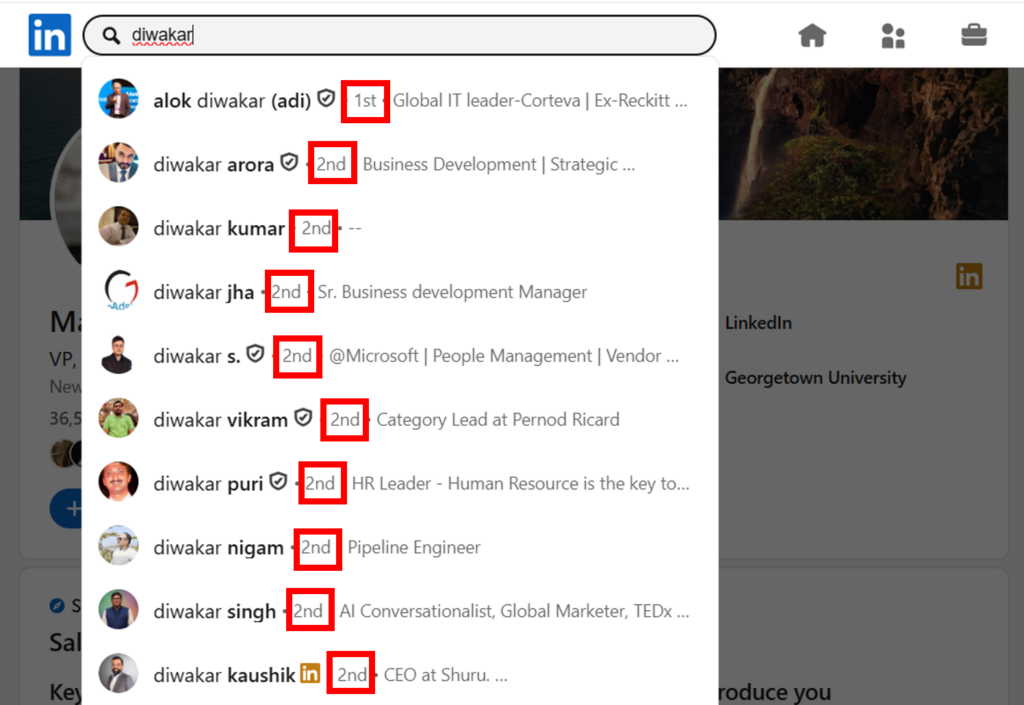 Image depicting 1st degree and 2nd LinkedIn degree connections