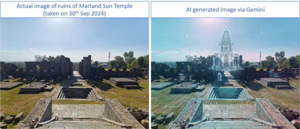 Gemini AI generated image of 7th century Martand Sun temple