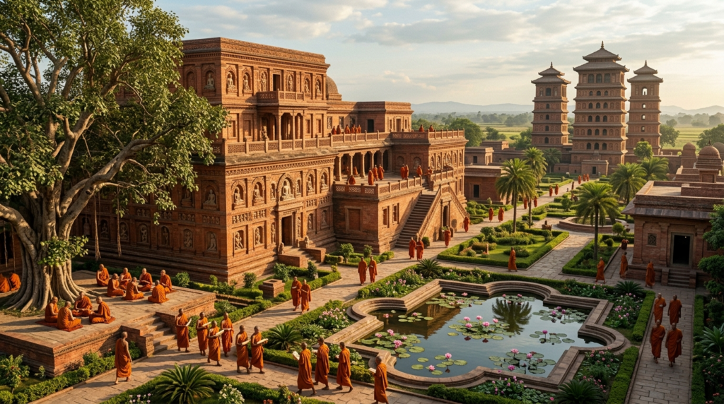 7th century Nalanda university in pristine form as imagined via Gemini Nano Banana