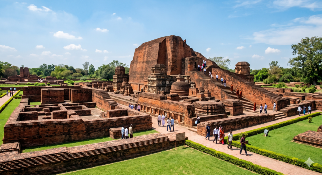 7th century Nalanda university in ruins as imagined via Gemini Nano Banana