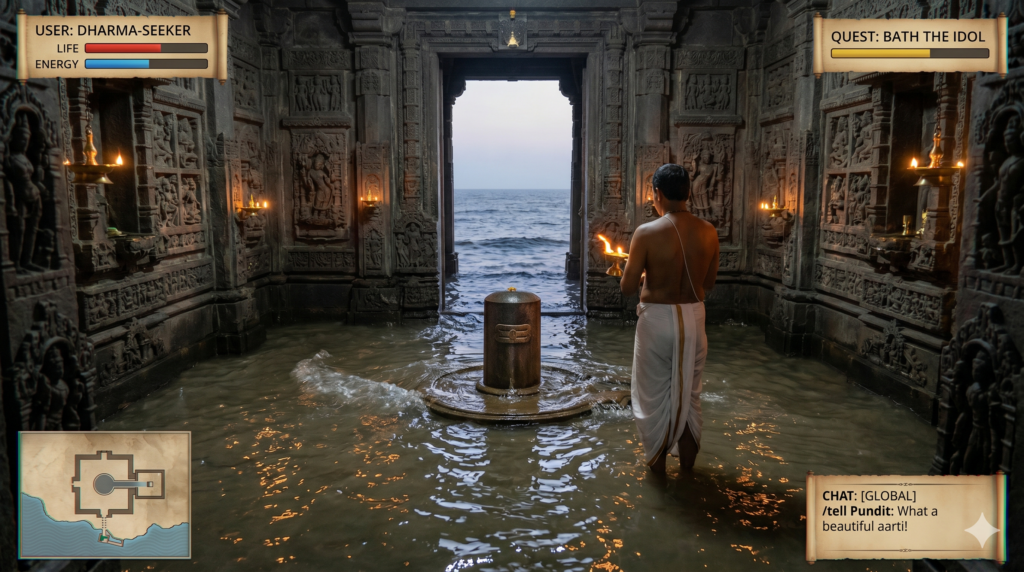 Jyotirlinga in the sanctum of the imagined Somnath temple in the metaverse