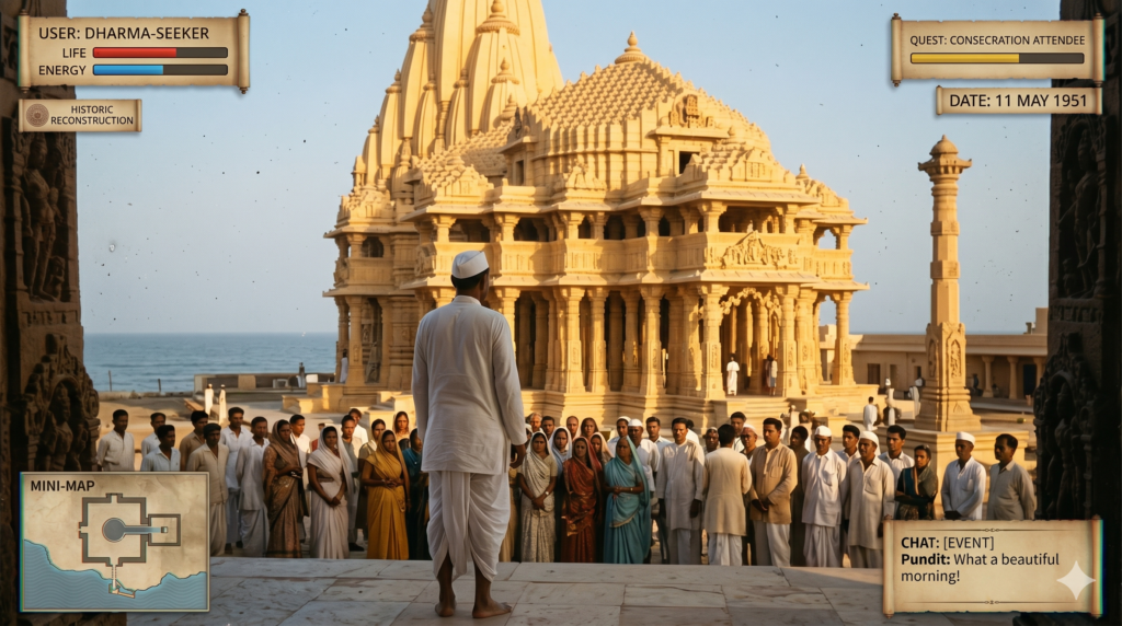 Imagining the then India President Shri Rajendra Prasad at the consecration ceremony of the seventh Somnath temple